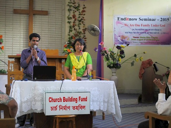 On August 15, Mahuya Roy (right), Women's Ministries director for the Adventist church in Bangladesh, talked about the negative effects of violence at home during a one-day seminar responding to the problems of domestic violence. [Photos courtesy of BAUM]