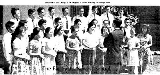 E. W. Higgins, then president of Mt. Klabat College, conducts the college choir. This picture was originally published in the November 1966 issue of the Far Eastern Division OUTLOOK magazine. 